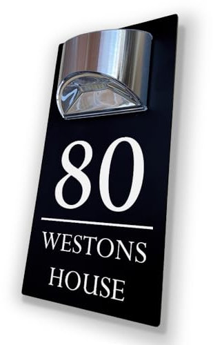 House Numbers Plaques With Solar Light Door Number House Signs Door For Wall Name For Outside House Number Plaques With Light (Matt Black & Modern Text)