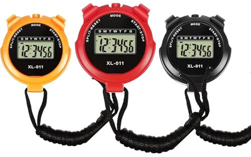 Xrten 3 Stück Sport-Stoppuhren,Handheld Digital Stoppuhr Timer,Digital Sport Stoppuhr Timer für Datum,Uhrzeit und Alarmfunktionen,wasserdichte Sport Stoppuhr für Schwimmen,Laufen und Sporttraining