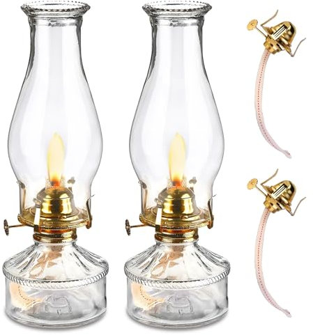 2 lampade a petrolio, lanterna in metallo e vetro, portalampada a olio, per interni ed esterni, antivento, lampada a cherosene trasparente
