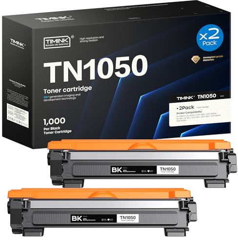 Timink 2-Pack TN1050 TN-1050 kompatibel toner för Brother HL-1210W DCP-1612W MFC-1910W DCP-1610W HL-1212W HL-1110 DCP-1510 DCP-1512 DCP-1610 MFC-1810 (2 svart