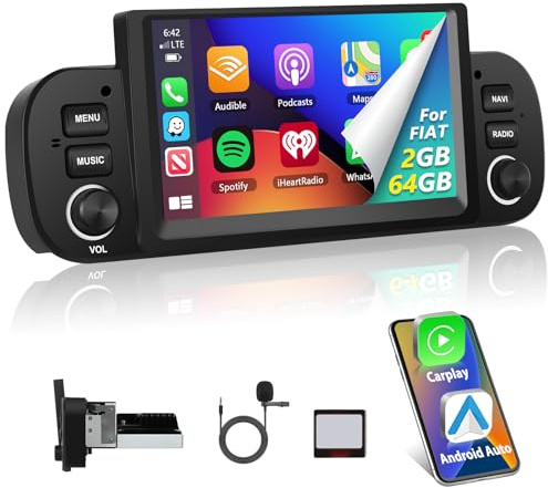Motorsi Carplay Autoradio per Fiat Panda 2013-2020 con GPS Navigation, Android 2+64G Bluetooth Car Stereo Schermo con Wireless Android Auto, WiFi, RDS/FM Radio, SWC, USB, Mirror Link, Canbus + Mic