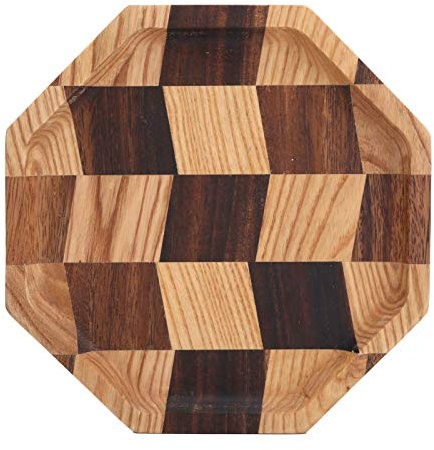 Nikou Grille Motif Plaque De Bois Fruits Plats Titulaire Plateau De Thé Dessert Dîner Pain Plateau De Service (20 * 20 nauftille Noire + Assiette d'anis étoile)