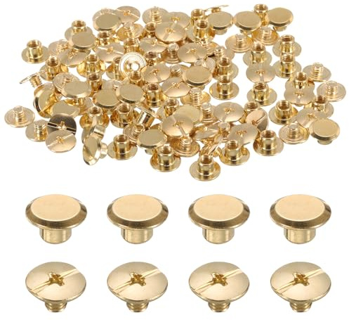 QUARKZMAN 50 Conjuntos M5 x 4mm Tornillos Chicago Metal Phillips Cabeza Tornillos De Unión Poste Clavo Remache Pernos Remaches Para DIY Cinturón Bolso Artesanía Encuadernación, Tono Dorado