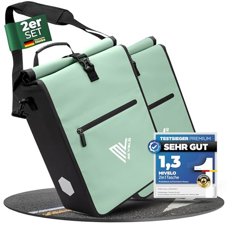 MIVELO 2in1 Fahrradtasche für Gepäckträger I Gepäckträgertasche wasserdicht inkl. Schultergurt - Fahrrad Tasche Set (Mint)