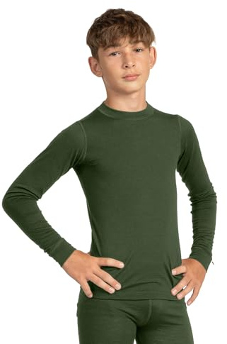 Menique 100% Laine Mérinos Thermo Manches Longues pour Enfants, Sous-Vêtement Fonctionnel, Respirant, Chemise Outdoor pour Garçon & Fille, Randonnée, Voyage, Cyclisme, Sport, Sous-Chemise, vert foncé