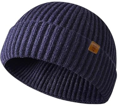Joligiao Stickad Trawler Beanie Mössa för Män Stretchig Mjuk Fiskare Mössa Manschett Varm Vintermössa för Fiske Vandring Löpning Unisex, Marinblått Xsp, one size