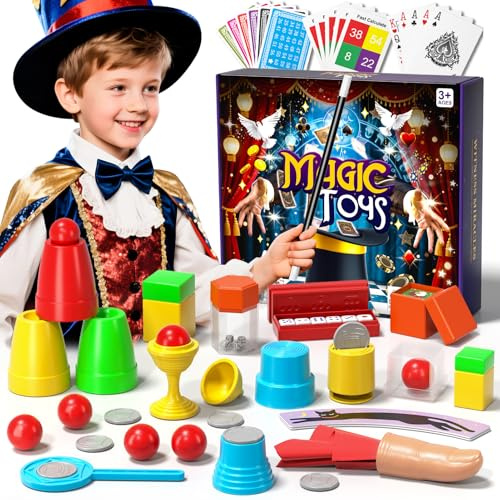 Magic Kit for Kids, 98 Magic Tricks Performance with Manual and Videos, Magic Gift Set for 6+ Years Old Beginner Magicians, Halloween Christmas Birthday Party Family Game Fun