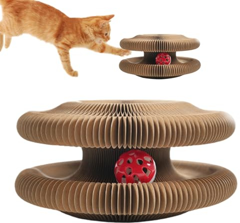 Spizummp Kitty Kurl kattleksak, magisk orgel interaktiv katt klösleksak, dragspel klösbräda med boll, vändbar magisk orgel katt julgranskula, interaktiv mental och fysisk träning för