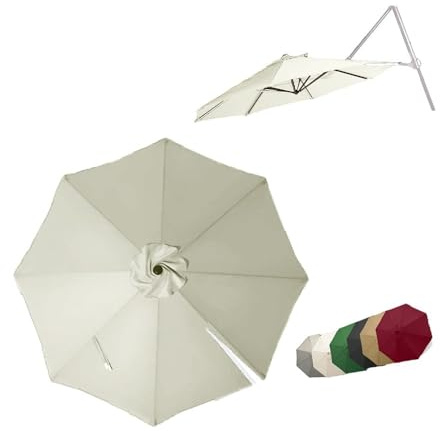 ZIUSFAC Tela De Recambio para Sombrilla Redondo Toldo De Repuesto para Parasol Excentrico 3.0 3.35 3.5m Cubierta De Repuesto para Sombrilla De Mercado 8 Varillas(Beige,350cm(11.5ft))
