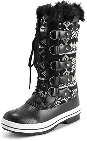 Polar Womens Quilted Tall Snow Waterproof Winter Faux Fur Durable Rubber Sole Outdoor Rain Boots - Black Cardy - UK6/EU39 - YC0626