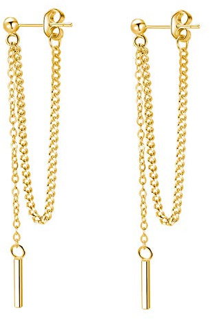 SLUYNZ 925 Sterling Silber Bar Hängend Ohrringe Kette für Frauen Damen Lange Ohrringe Ohrhänger (B-Gold Plated)