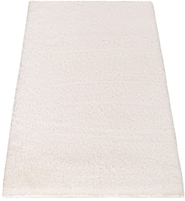 Paco Home Badezimmerteppich Badematte Badteppich Badvorleger Duschvorleger Shaggy rutschfest Flauschig Waschbar Einfarbiges Muster, Grösse:80x150 cm, Farbe:Creme