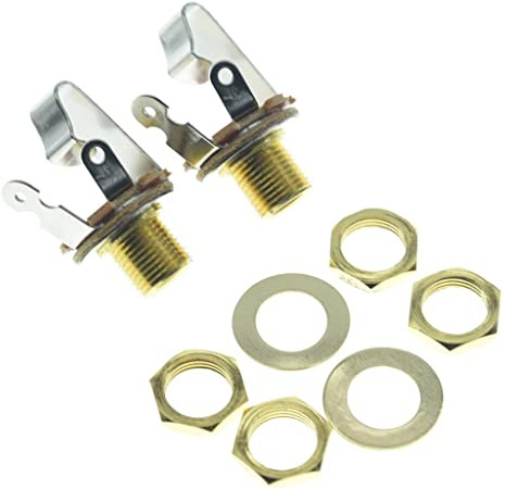 KAISH Gold Premium 2-Pack Brass Material American Thread Audio 1/4 Female Guitar/Bass Output/Input Jack 6.35mm TS Mono Panel Mount Jack Socket with Nuts and Washer