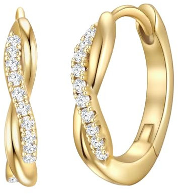 Rafaela Donata Damen Creolen aus 925/- Sterling Silber gelbvergoldet mit Zirkonia weiß - Silbercreolen Klappcreolen Gelbgold klassisch