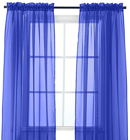 Elegant Comfort 2-Piece Sheer Panel with 2inch Rod Pocket - Window Curtains 40-inch Width X 84-inch Length, Neon Blue