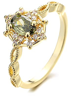 Bellitia Jewelry Bague Vintage en Argent Sterling 925 Plaqué Or avec Pierre de Naissance pour Elle, Anneau Péridot Vert CZ Ring Bague de Fiançailles pour Femme