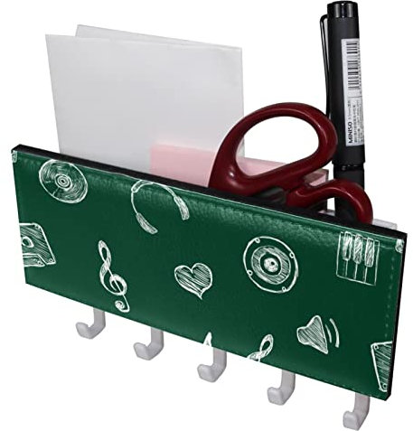 TBOUOBT Mail Organizer for Wall Mount, Key Holder with Letter Holder and Hooks, Key Hooks Mail Holder Wall Mounted, Blackboard Music Notes