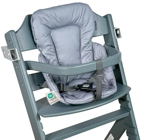 LaLoona Sitzverkleinerer für Hochstuhl, kompatibel mit Safety 1st / Bebeconfort Timba - Baby Sitzpolster beschichtet & abwaschbar, OEKO-TEX Standard 100 geprüft, maschinenwaschbar - Grau