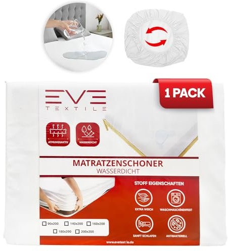 Eve Textile® Matratzen-Topper 4er Set Wasserdichter Matratzenschoner 140x200 cm; Matratzenauflage, Inkontinenzauflage Matratzenbezug; Milben- & Nässeschutz; bis 30 cm Matratzenhöhe Boxspringbett Bett