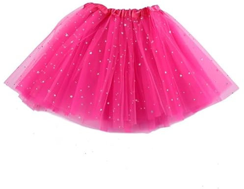 AYV Tüllrock Mädchen, Tütü Star Minirock mit Glitzer, Ballettrock Prinzessin, Meerjungfrau Kostüm für Karneval Geburtstag Halloween Party (Rosa)