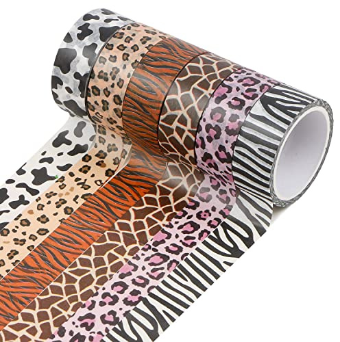 GOKEPO 6 Rolls Animal Print Washi Tape Stickers Cheetah Cows Zebra Giraffe Leopard Masking Tape Decorative Adhesive Stickers for DIY Crafts Scrapbooking Bullet Journals Planner Gift Wrapping, 98.4ft