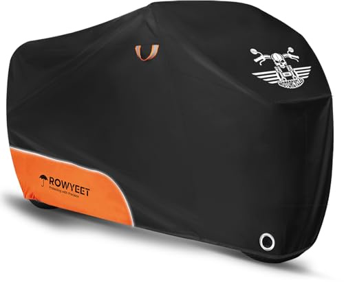 ROWYEET Motorcycle Cover Waterproof Outdoor Storage with Lock-Holes, Zipper Storage Bag & Night Reflective Design, All Season Protection Powersports Vehicle Covers Fits up to 104 Motorcycles
