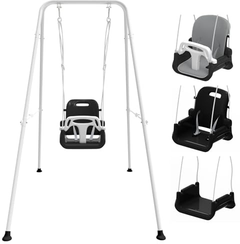 Toddler Swing with Soft Cushion, Foldable Indoor & Outdoor Baby Swing, Easy to Install & Store for Backyard Play (Black)