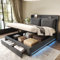 BTM 2-in-1 Kingsize Bed Frame, King Size Bed with Storage Drawer, Hydraulic Bed Box and LED Light Strips, Dark Grey King Size Bed 5ft-150x200cm, Velvet, No Mattress