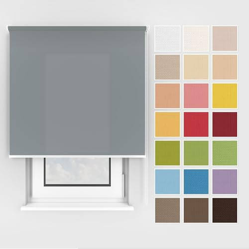Estika Rollo mit Bohren Deckenmontage und Wandmontage, Breite: 50 cm, Höhe: 150 cm, Farbe: Grau 1, 25 Stoff Farben, Fenster rollos für innen, Sichtschutz für Fenster und Balkontür
