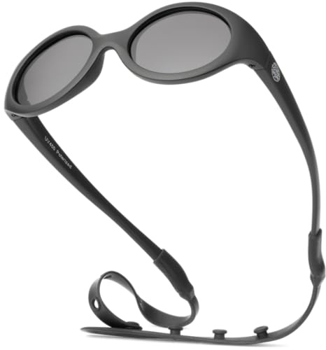 BABY SUNNIES Occhiali da sole polarizzati per bambini, con cinturino, 0-24 mesi, protezione UV, infrangibili, senza BPA, Ovale nero, Baby (0-24 Monate)