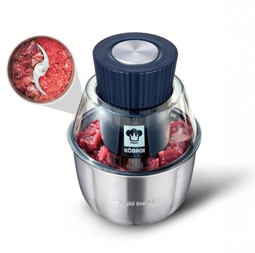 KOBACH Electric Food Processor & Meat Grinder – 1.9 Qt Food Chopper with Pure Copper Motor, Dual-Layer Blades, Procesador de Alimentos Electrico