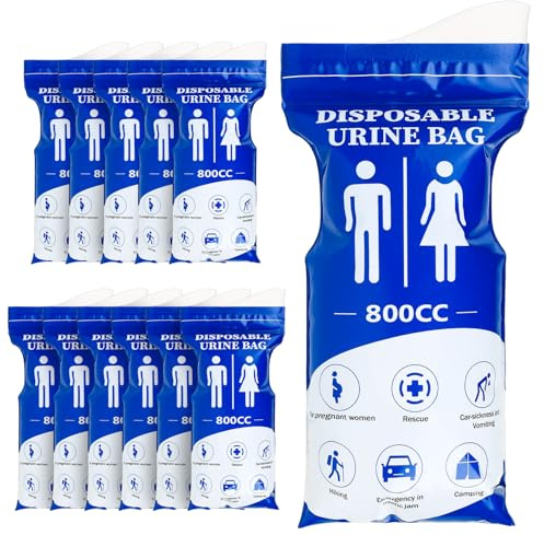 800ml Bolsa de Orina Portátiles,12 PcsBolsas de Orina de WC Portatil,Inodoro Bolsas Vomito Coche para Hombre Mujere,Bolsas de Vómito de Urinario para Camping Emergencia Atasco de Tráfico Senderismo