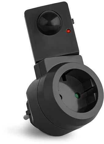SEBSON Väggadapter med PIR Rörelsedetektor, vridbar Sensor, Schuko-kontakt 230V, Uttag Programmerbar, LED-kompatibel 1000W, Stickkontakt Adapter