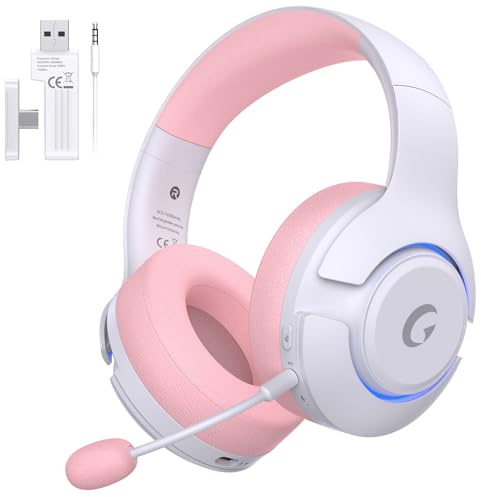 Gtheos Wireless Gaming Headset for ps5, ps4, Elden Ring, PC, Mac, Switch, Bluetooth 5.3 Gaming Headphones with Noise Canceling Microphone, 45H Battery, RGB Light, Pink