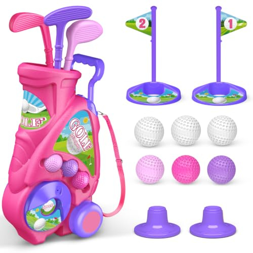 Naxudcoo Golf Set für Kinder 3 4 5 Jahre, Minigolf Spielzeug mit 6 Bälle, 3 Golfschläger, Indoor Outdoor Spielzeug ab 3 Jahre Mädchen, Golfspielzeug Geschenk für Jungen Mädchen