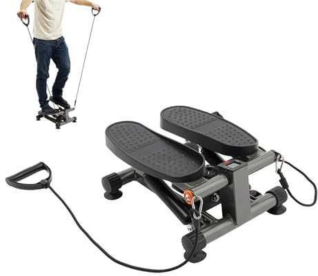 TONFEION Mini Stair Stepper para el hogar, 2 en 1, con bandas de resistencia y pantalla LCD, altura regulable de 19 a 34 cm, hasta 120 kg, equipamiento deportivo, para oficina y gimnasio en casa