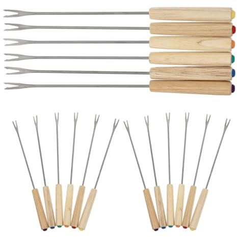 SUPVOX Forchette per Fonduta in Acciaio Inossidabile 18 Pezzi con Manico in Legno, Spiedini per Formaggio e Dessert per Riunioni, Barbecue e Picnic, Punte Appuntite per Presa Sicura