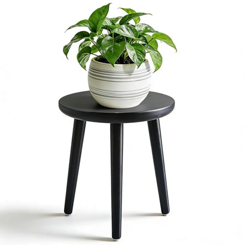 PEEXTBB Soporte Plantas de Madera, 28 x 42 cm Soporte Redondo Flores, Soportes Macetas Redonda con 3 Piernas, Taburete para Plantas, para Diferentes Tamaños de Macetas, Negro