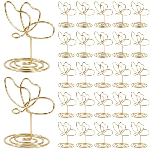 Duronge 25 Piezas Soporte para Fotos, Portatarjetas Metálicos con Forma de Mariposa Dorada, Elegantes Portafotos con Soporte para Bodas, Banquetes, Fiestas, Cumpleaños y Decoración de Mesas
