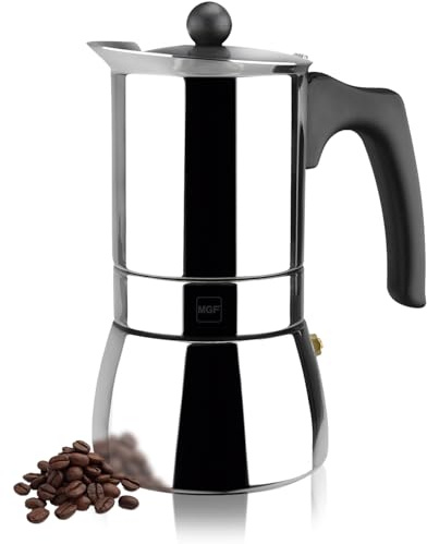 Magefesa Genova Stovetop Espresso Maker, 10 Cups/17 oz, 18/10 Stainless Steel Moka Pot, Italian Greca Coffee Maker, Suitable for Induction