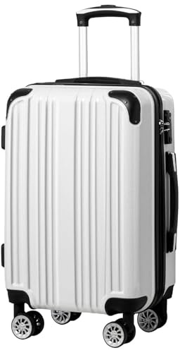 Coolife Luggage, Suitcase with Durable and Lightweight, Checked Luggage with PC+ABS Hardshell, Dual Spinner Wheels, TSA Lock, and YKK Zipper (white grid new, M(24in))
