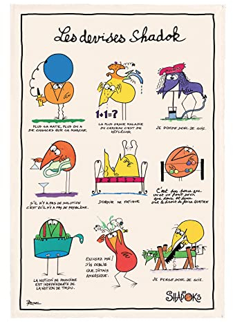 Winkler - Torchon - Torchon de cuisine - Chiffons de nettoyage - Serviette de cuisine - Torchon à vaisselle - Torchon de cuisine 100% Coton - 48 x 72 - Ecru - Shadoks Les devises