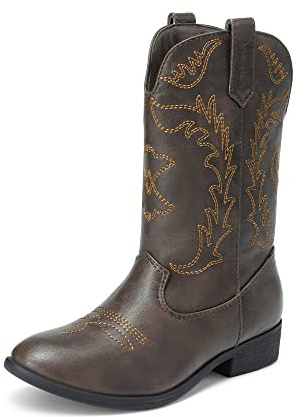 DREAM PAIRS Girls Boys Cowgirl Cowboy Western Boots Kids Mid Calf Riding Shoes Little Kid/Big Kid Size 1 Little Kid Brown SDBO214K