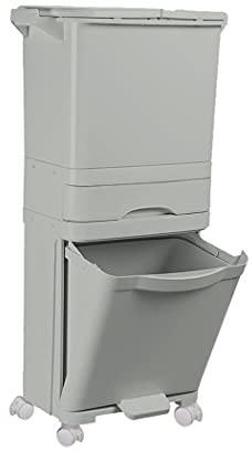 Greenfields White 42L All in One Recycling Waste Pedal Bin - 4 Recyclable Compartments - High Capacity Garbage Can with Vertical Waste Separation - Space Saving Design (Grey)