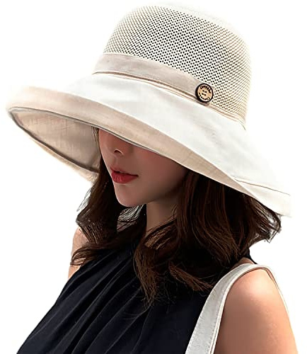HUAMULAN Women Mesh Crown Wide Brim Sun Hats Summer UV Protection UPF Hat for Beach Hiking Garden Travel Lawn Work Chin Strap