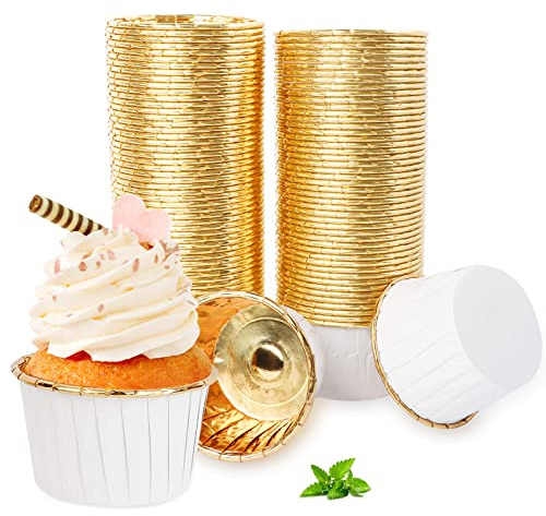 Encuryna 100 Piezas Moldes de Papel de Aluminio para Hornear Magdalenas, Cupcake Wrappers para Bodas, Cumpleaños, Baby Showers (1# Blanco)