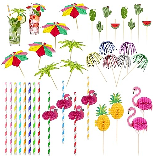150 décorations de verre à vin, inserts de gâteau à thème hawaïen, accessoires de paille pour boissons cuites au four, décorations de desserts créatives, adaptées aux cocktails et aux rassemblements