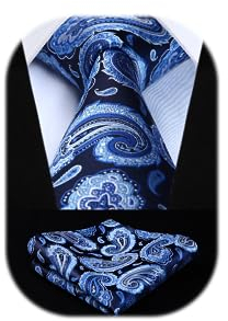 HISDERN slipsar för män 160 cm extra lång slips med näsduk set bröllop affärsslips eleganta slipsar män, Q Kungsblå Paisley 2, En Storlek