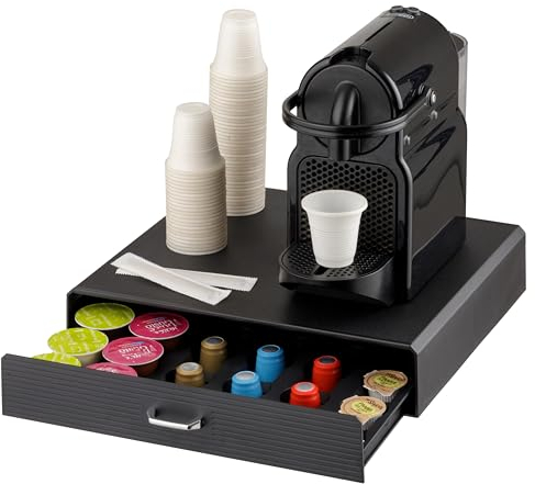 Baroni Home Tiroir Porte-Capsules de Café, Organisateur Porte-Dossets Universel pour Nespresso et Dolce Gusto, capacité de 30 capsules, Compact en Plastique Résistant, 1 Tiroir, 34X6X34 cm, Noir