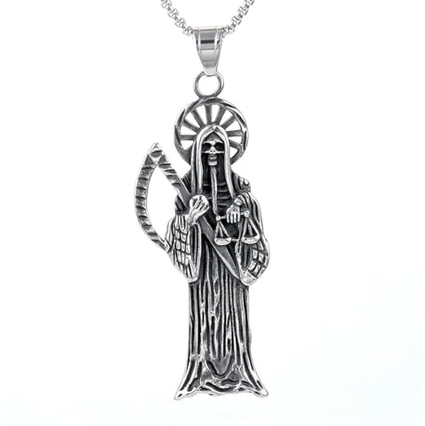 Acero inoxidable Santo Santo Muerte Santa Muerte Parca Colgante Collares Joyería de Moda Cadena Accesorios
